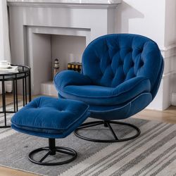 Velvet Swivel Accent Chair with Ottoman Set, Modern Lounge Chair with Footrest, Comfy Armchair with 360 Degree Swiveling for Living Room, Bedroom, Rea