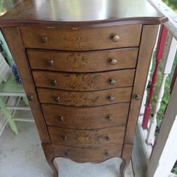 Tall Jewelry Cabinet With Mirror Lid Like New 