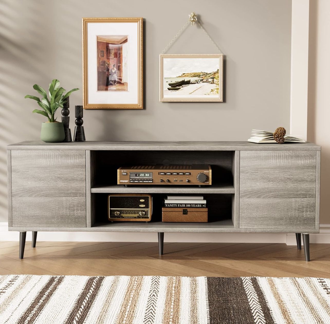 Mid-Century Modern TV Stand for 65 Inch TV, Entertainment Center 