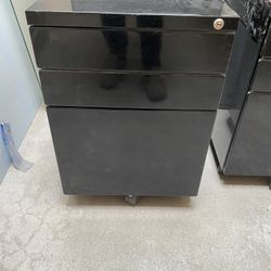 Black Aluminum Desk-side File Cabinet On Wheels