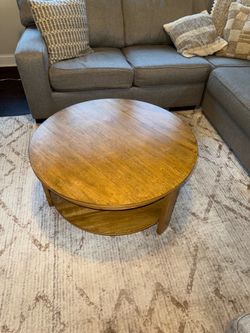 Round Wood Coffee Table with Storage Shelf