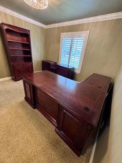 7-Piece Executive Solid Wood Office Furniture Set – Cherry Finish (Desk, Bookshelf & 3 File Cabinets)
