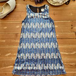SIZE 6 GIRLS SILVER & NAVY SLEEVELESS SEQUINED A-LINE SPECIAL OCCASION DRESS
