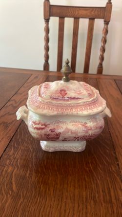 Red Transferware mini tureen with lid-Vintage