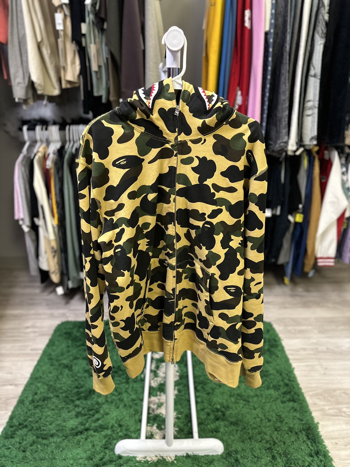 Bape Full Zip Shark Hoodie Yellow Camo 