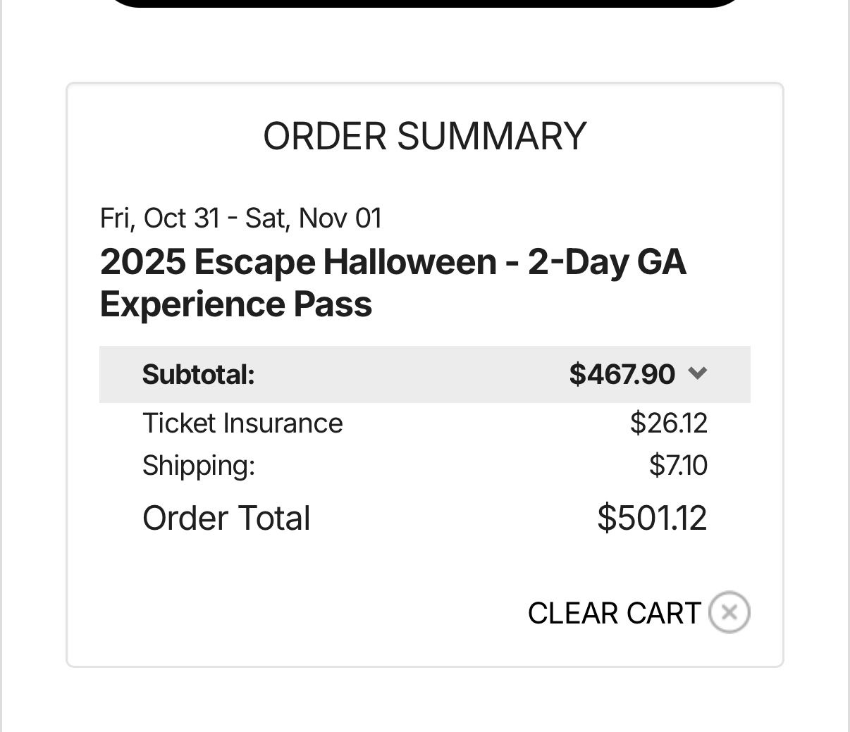 (2) 2025 Halloween Escape Tickets