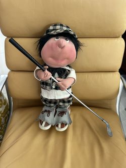 18” Golf Plush male Doll Checkered Outfit with golf club