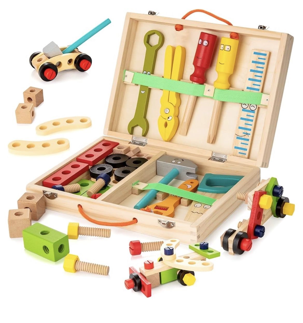 Kids Tool Set with Tool Box & DIY Stickers, Pretend Play STEM Construction Kits for Toddlers 3-5, Montessori Toys for 3 4 5 Year Old
