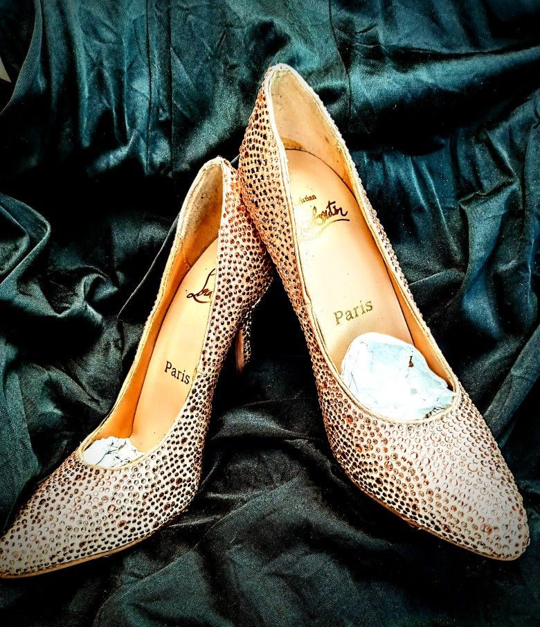 Christian Louboutin Red-Soled Sparkly Gold Stilettos