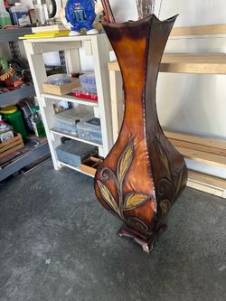 Large size leaf metal vase 38” tall