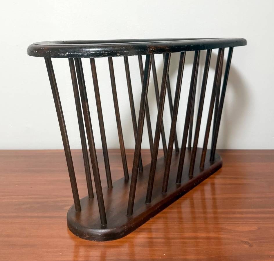 Vintage 60s Mid Century Modern MCM Arthur Umanoff Style Spindle Magazine Holder Vinyl Records Storage Rack Stand Organizer