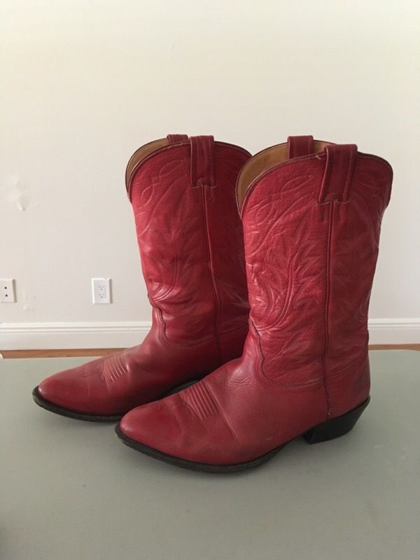 RED LEATHER COWBOY BOOTS MENS 11