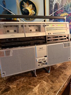 Vintage 80" Sharp GF-555 Silver Double Cassette 4-Band Stereo Radio Cassette Recorder