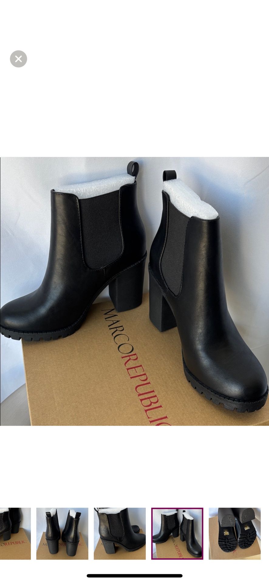 NEW ! Black Chunky Heel Ankle Boots Round Toe Faux Leather SlipOn, Women Size 8.5