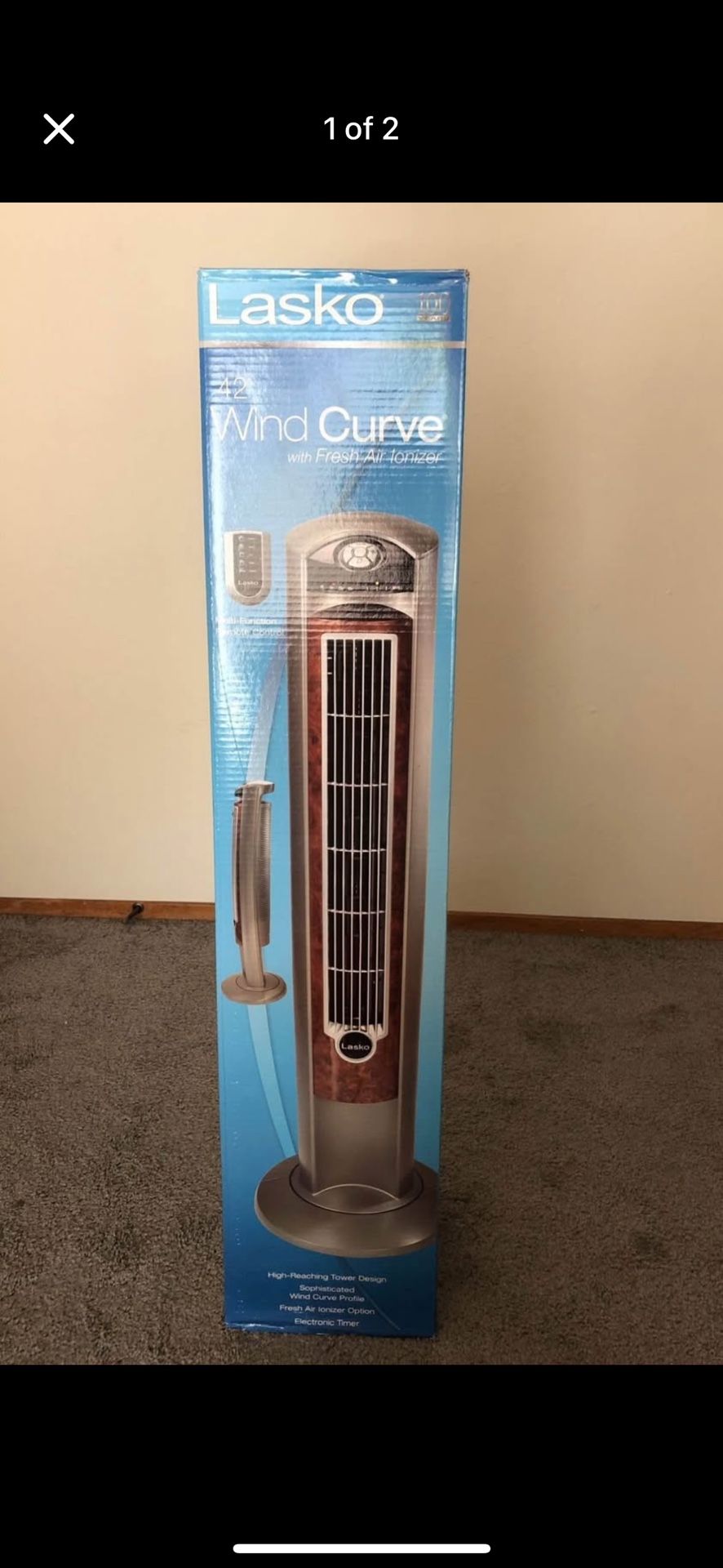 Lasko 2554 Wind Curve Tower Fan Silver Woodgrain