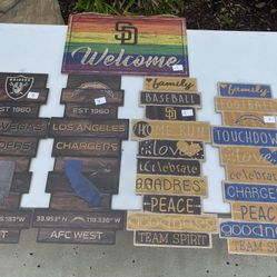 Las Vega Raiders, Los Angeles Chargers,san Diego Padres 24 Inch Wood Signs 15.00 Each