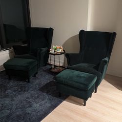 Armchairs with Matching Ottomans  
