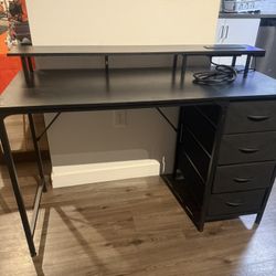 Black Computer Desk With Outlets 