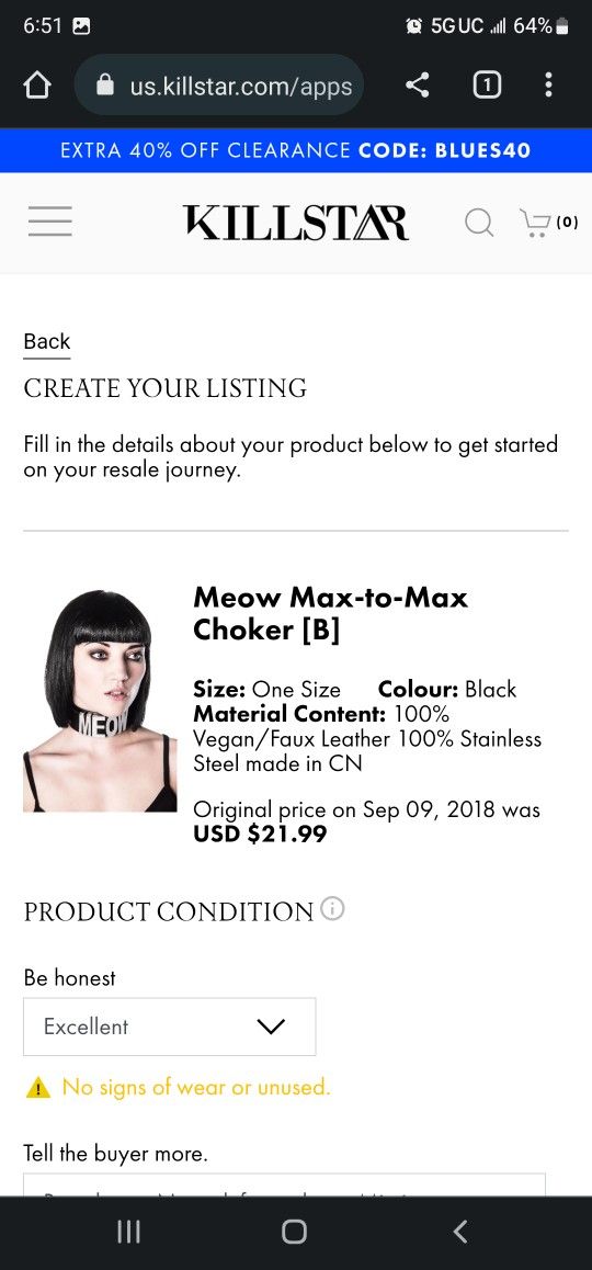 Killstar Meow Choker Brand New No Tags