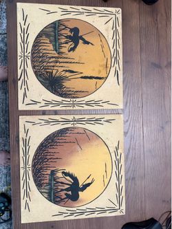 Sand Paintings Navajo Style Southwestern Tiles Set of 2 - 12”x12” End of the trail