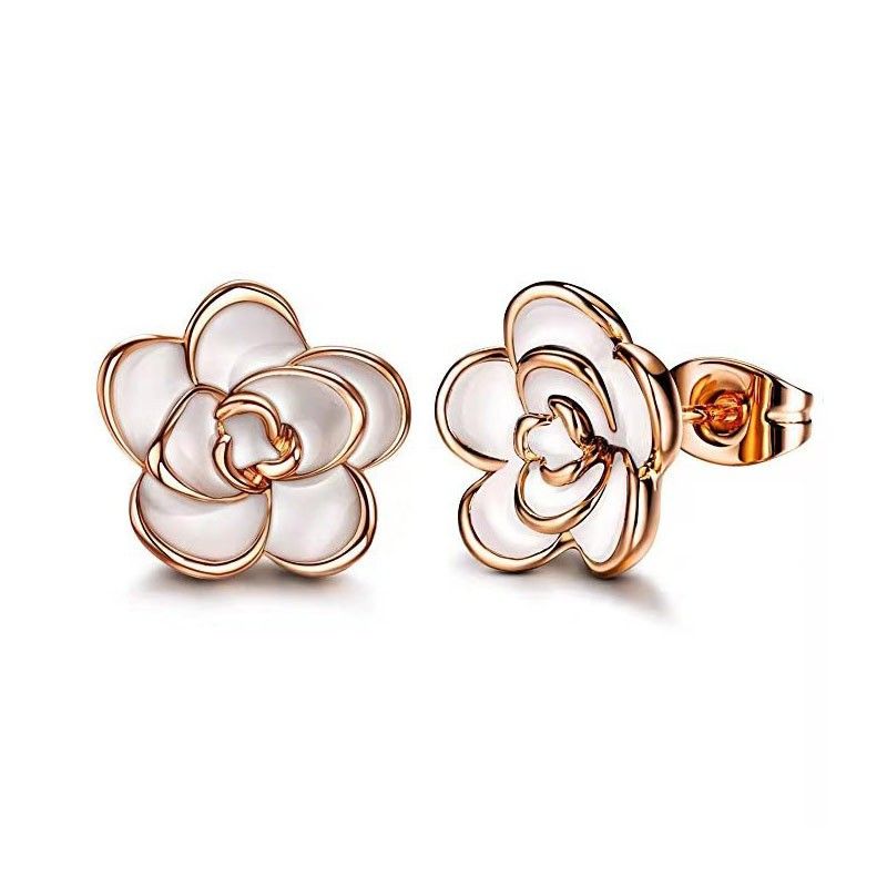 "Romantic Rose Gold Plated Stud Earrings Dainty Earrings for Women, L631
 
