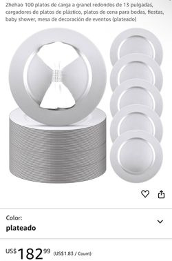 Zhehao 100 platos de carga a granel redondos de 13 pulgadas, cargadores de platos de plástico, platos de cena para bodas, fiestas, baby shower, mesa d