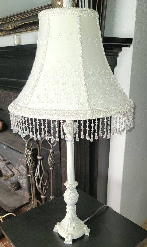 Vintage white Bedside Lamp And Lampshade