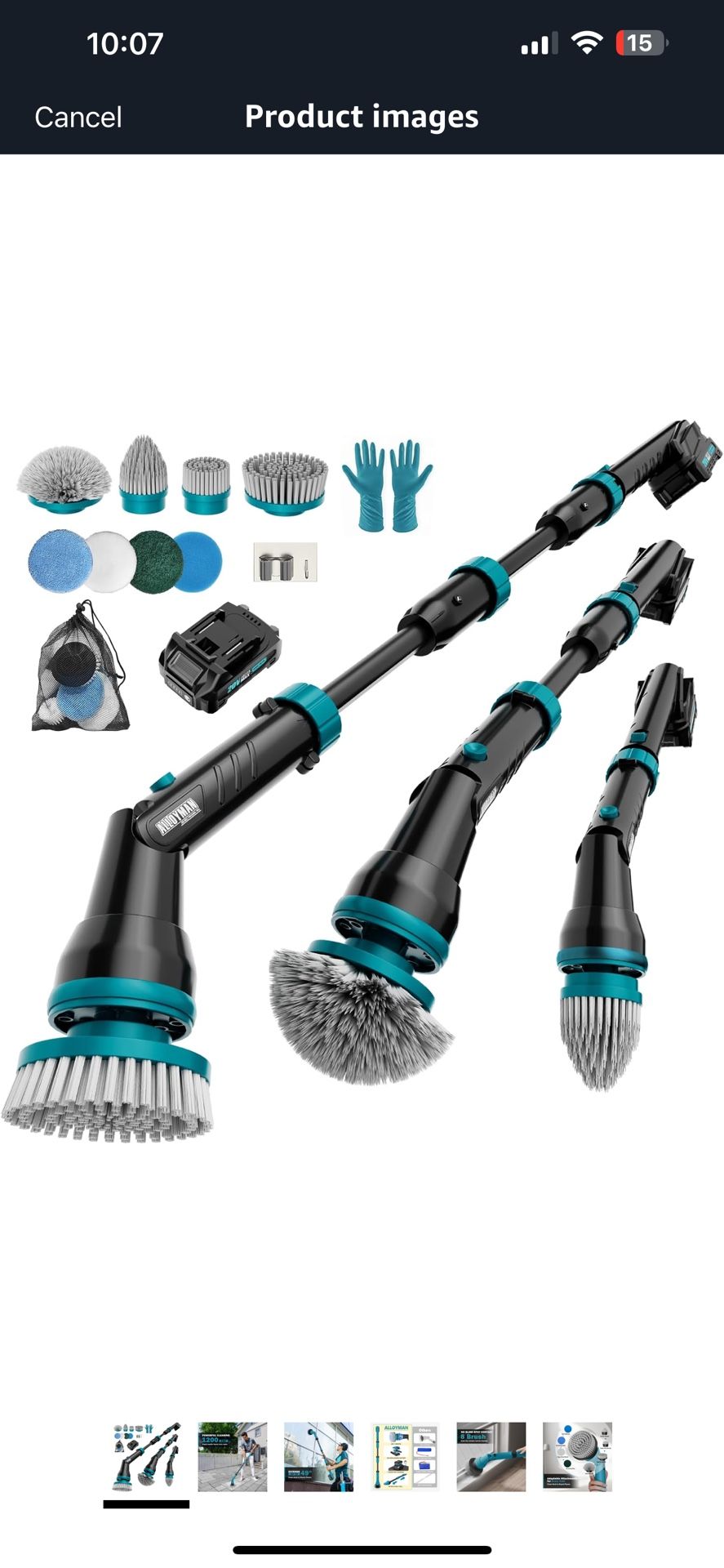 Alloyman 1200RPM Electric Spin Scrubber, 20V Replaceable Battery, Shower Cordless Cleaning Brush, Power Scrubber for Cleaning with 8 Brushes for Batht