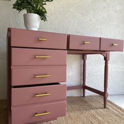 Refinished Ethan Allen Wood Four Drawer Desk Vanity 