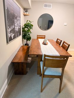 Wood Dining Table with Bench and Chairs