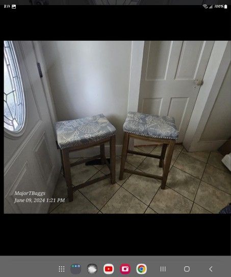 Padded Ocean Themed Bar Stools Pair