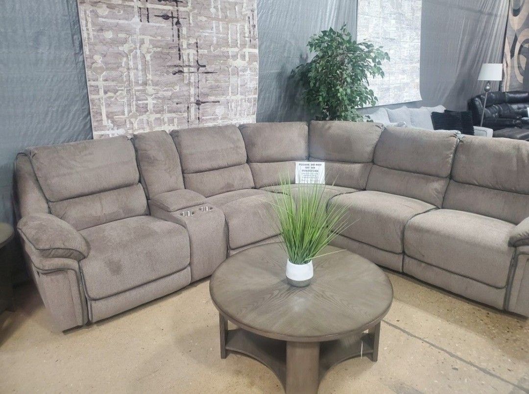 Grayish Brown Fabric Manual Sectional (New)