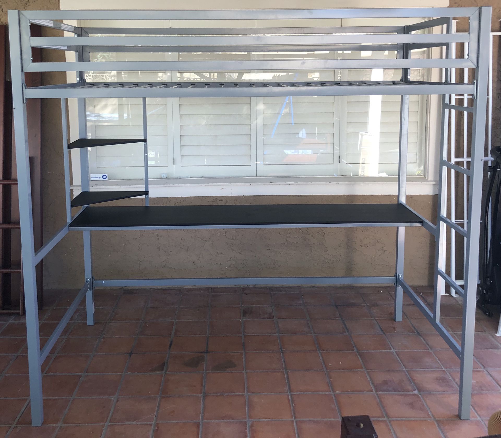 Novogratz 4370429N Maxwell Metal Twin Loft Desk & Shelves, Gray Bunk Bed
