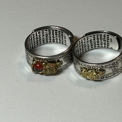 2 Chinese Mantra Rings Sz8,9 Resizable 
