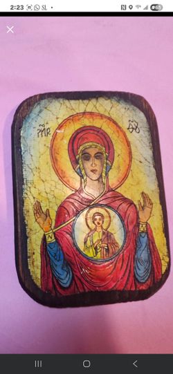 Antique small icon print Virgin Mary and Christ child
