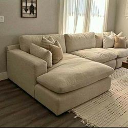 Ashley Cloud Collection Light Gray Soft Cozy Deep Seating Modular Sectional Couch With Chaise 