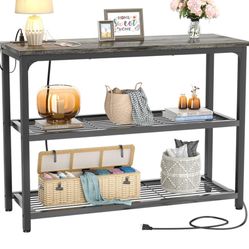 Ecoprsio Console Table with Outlets, Sofa Table with Double Mesh Shelves, Industrial Entryway Table Foyer Table for Entryway, Front Hall, Hallway, Sof