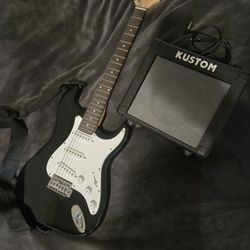 Guitar and amp combo Stratocaster style Zeny kustom with strap and cable electric guitar