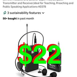Wireless Microphone System, Wireless Microphone set with Headset and Lavalier Lapel Mics, Beltpack Transmitter and Receiver,Ideal for Teaching, Preach