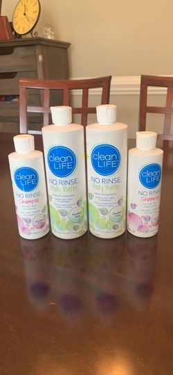 2 No Rinse Body Bath 16 oz AND 2 No Rinse Shampoo 8 oz by Clean Life