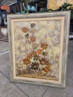 Vintage Floral Oil Painting by L. Lehman – Mid-Century Style with Relief Texture