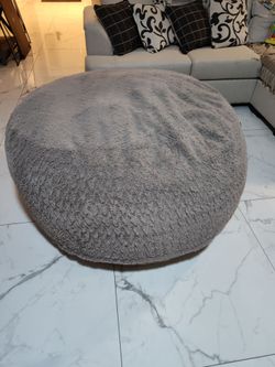Large Round Gray Fluffy Bean Bag