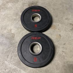 Pair of 5 lbs REP Fitness Rubber Coated Olympic 2” Weights - 10 lbs total