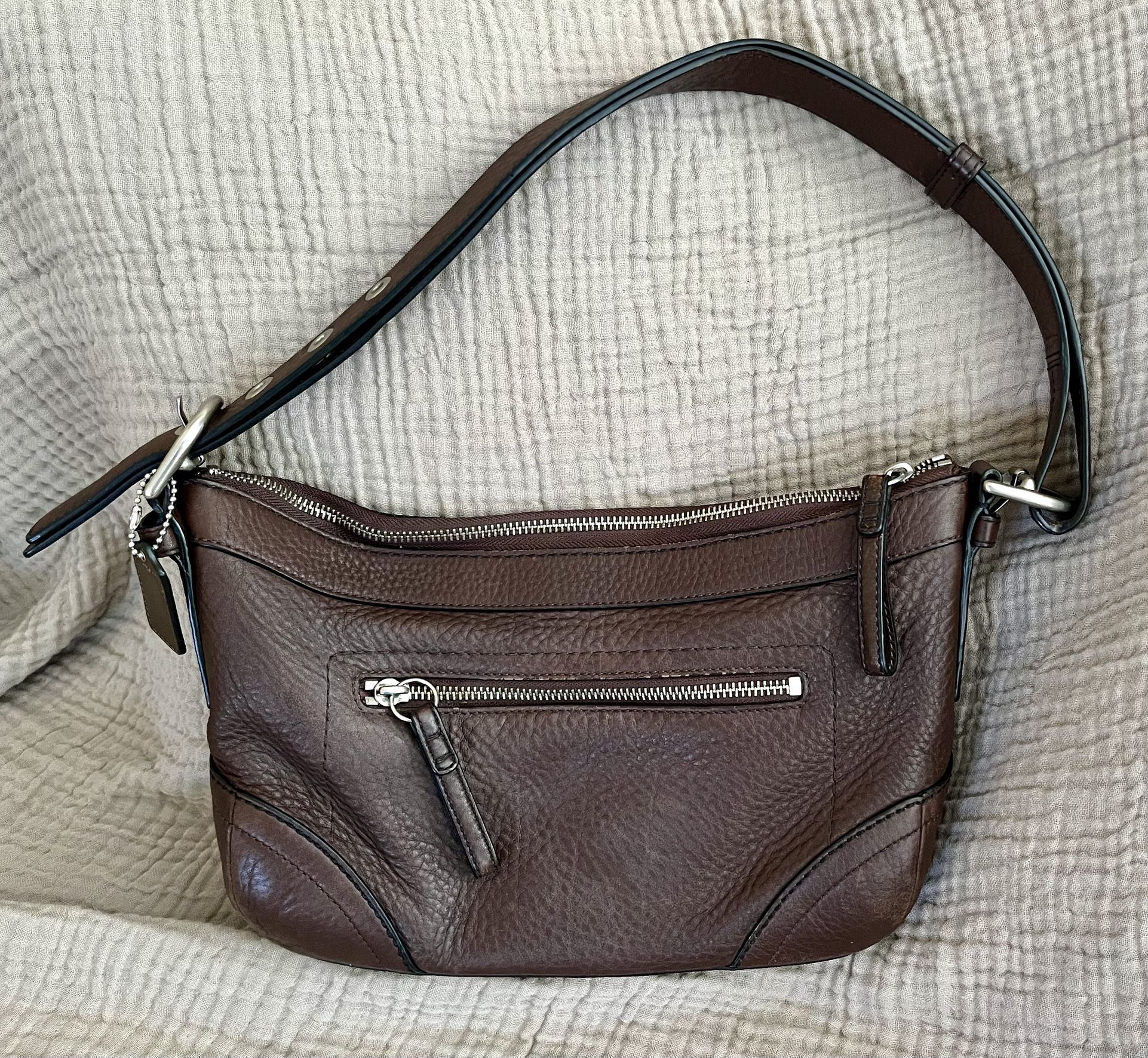 Coach Chocolate Brown Pebbled Leather Handbag Purse