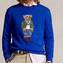 Polo Ralph Lauren Denim Military Jacket Preppy Bear Crew Neck Knit Sweater Size XL