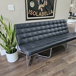 Modern Chrome and Leather Couch / Sofa 6' x 3' - SEE DESCRIPTION 