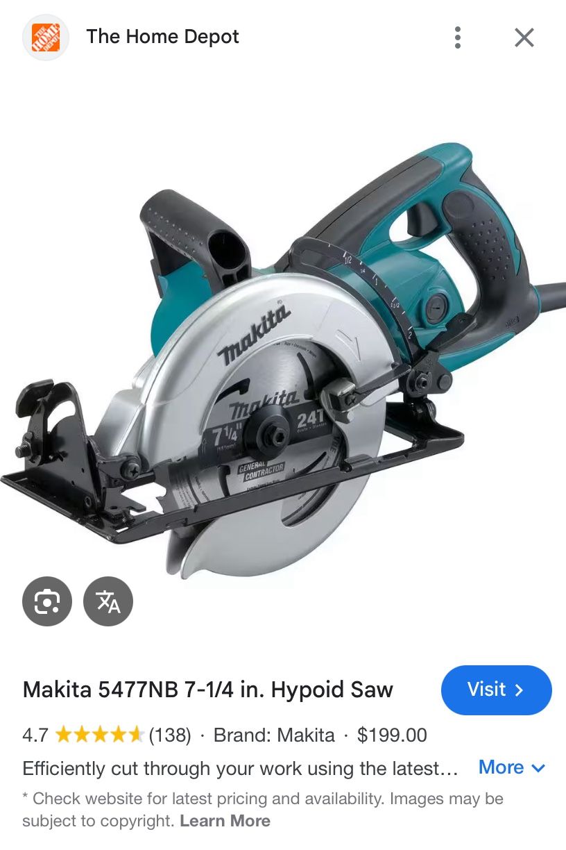Makita 7 1/4 Worm Drive Circular Saw