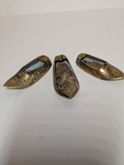 Vintage Brass Shoe Slipper Ashtrays - Set of 3