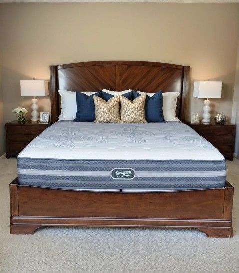 King Thomasville Sleigh Bed Frame and Simmons Beautyrest Black 13.5" Mattress