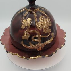 Gorgeous 1890s Riverside Purple & Gold Glass Butter/ Cheese Dish 